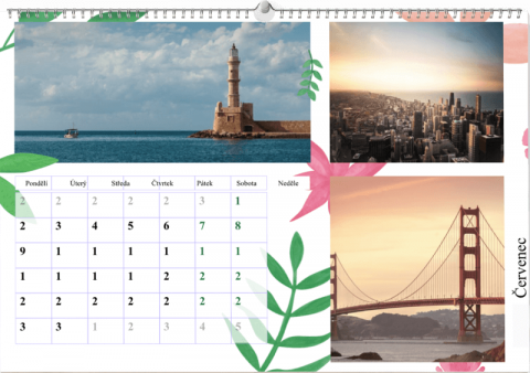 Přírodní motiv, nástěnný měsíční kalendář jednostranný, A3 na šířku