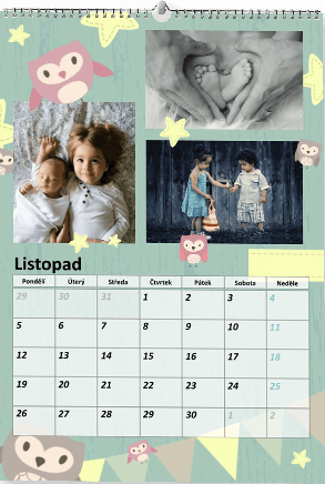 Dětský motiv, nástěnný měsíční kalendář jednostranný, A3 na výšku
